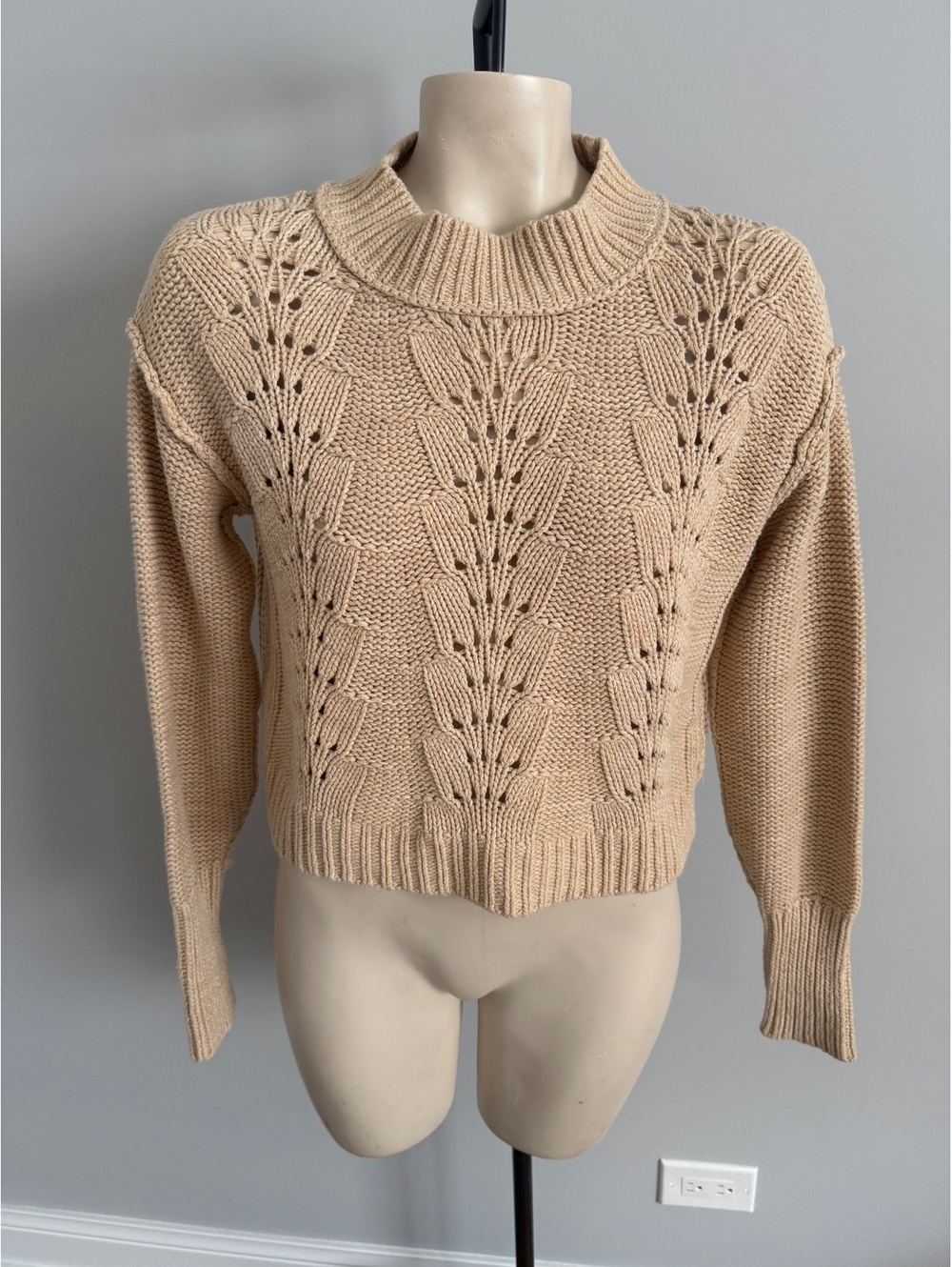 Free People Women's Beige Knit Cowl Neck Sweater
